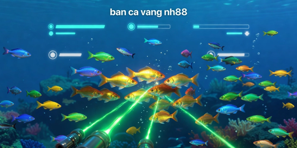 Hình ảnh minh họa trò chơi bắn cá vàng nh88 với giao diện sống động và cá vàng lấp lánh