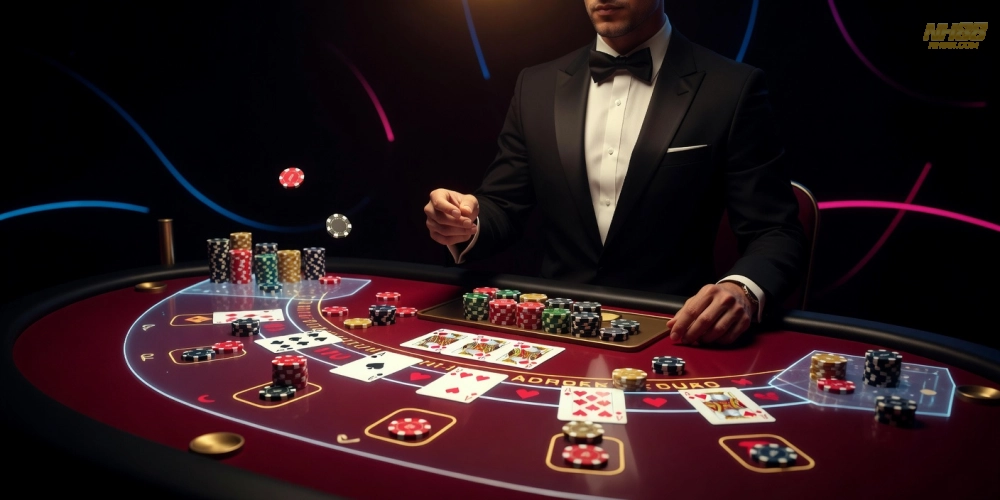 Minh họa bàn chơi baccarat live casino nh88 với dealer chuyên nghiệp và giao diện hiện đại