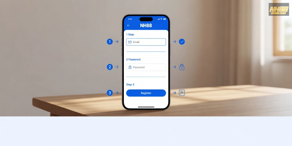 Hình hướng dẫn đăng ký tài khoản xổ số miền trung nh88 đơn giản qua ứng dụng di động.