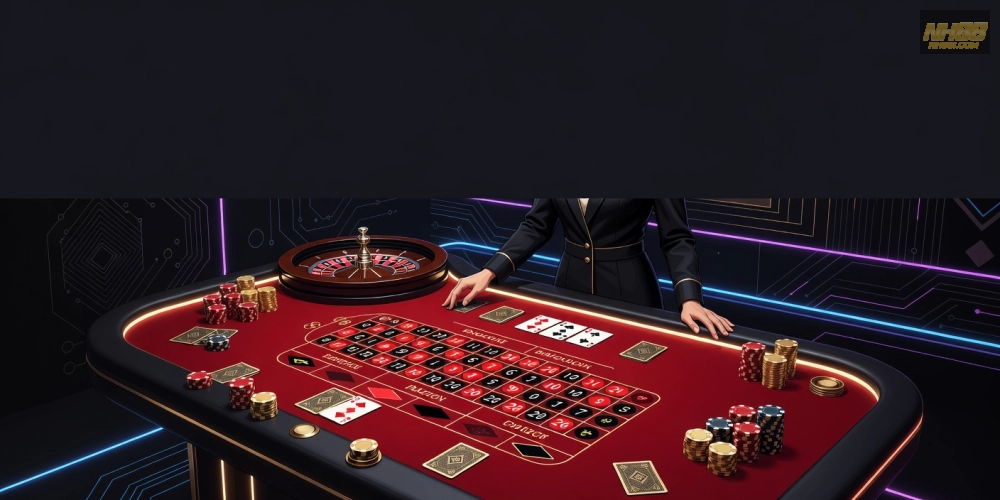 Minh họa khái niệm live casino house nh88 với dealer trực tiếp và giao diện hiện đại
